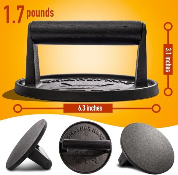 81JsG19fD0L._AC_SL1500_ Cast Iron Smash Burger Press Review SMASHER KING Perfect Griddle Tool for Burgers