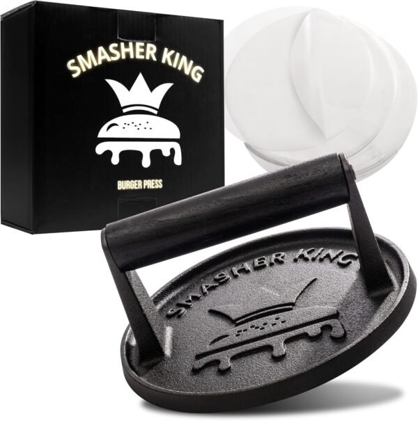 81WVYauY3uL._AC_SL1500_ Cast Iron Smash Burger Press Review SMASHER KING Perfect Griddle Tool for Burgers